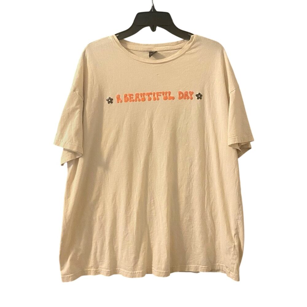 Shein X Shirt Men's Size 2XL Cream Floral "Beautiful Day" Short Sleeve